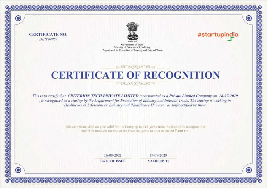 Recognition Certificate